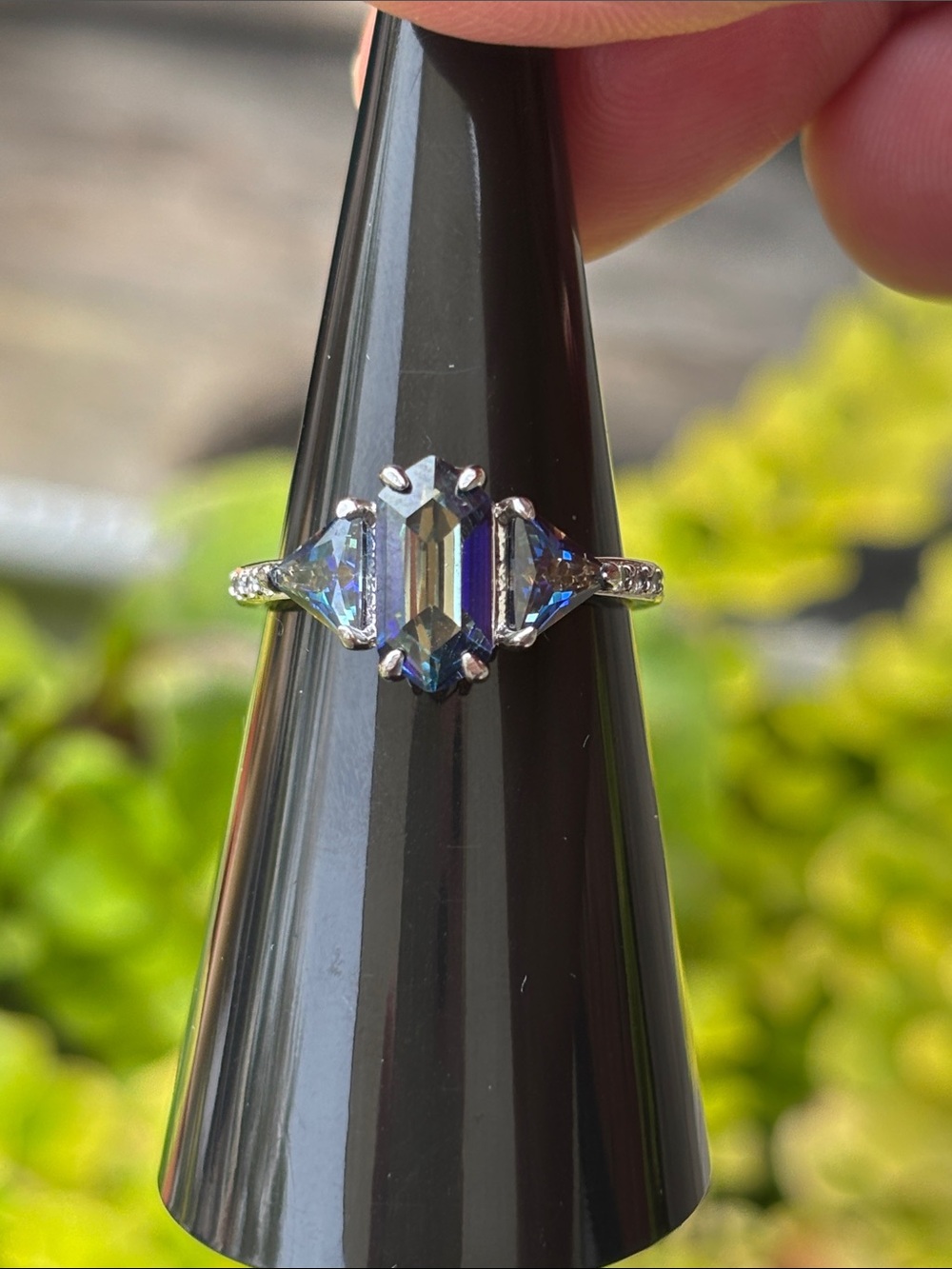 Iridescent Blue Statement Halo Ring for Women - Picture 3 of 3